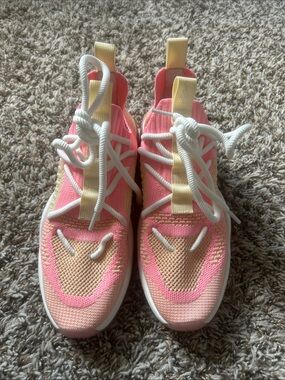 Women's Pink & Yellow Breathable Knit Lace-Up Sneakers